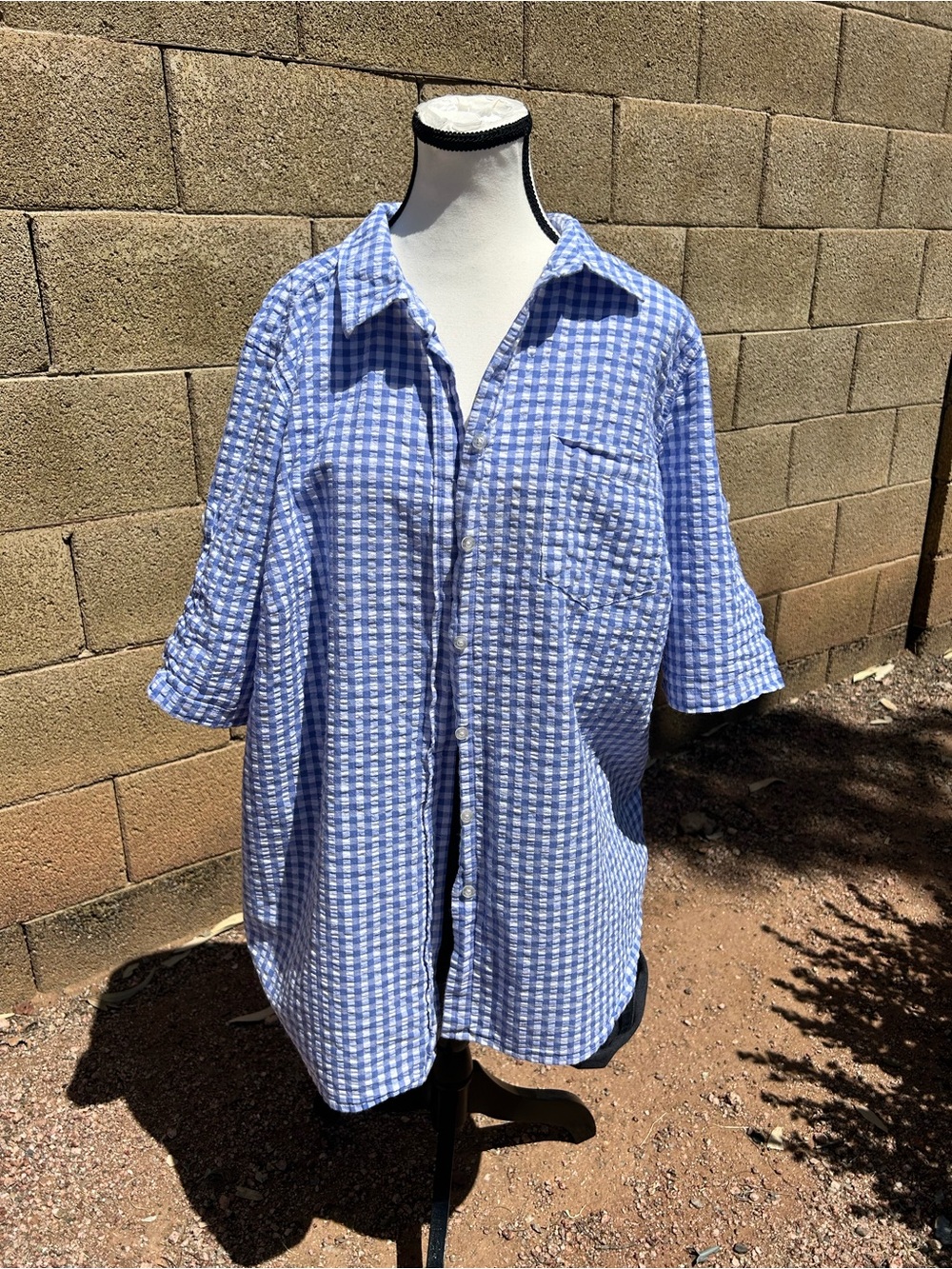 Light Blue seersucker women’s Button-Up Shirt